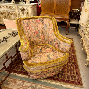 Vintage Floral Lounge Chair with Fringe Detailing