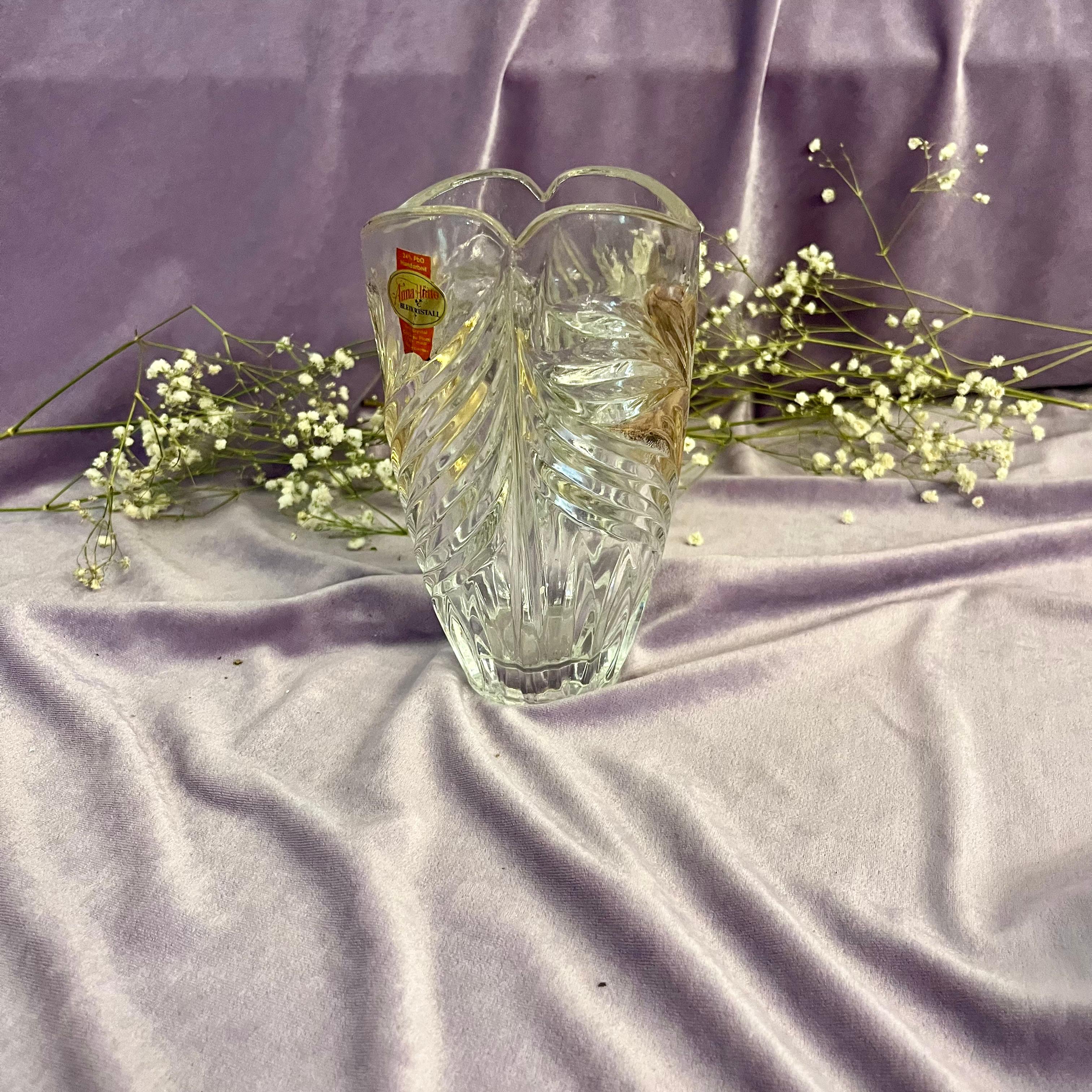 Bohemian Cut Crystal Vase with Gilded Leaf Motif
