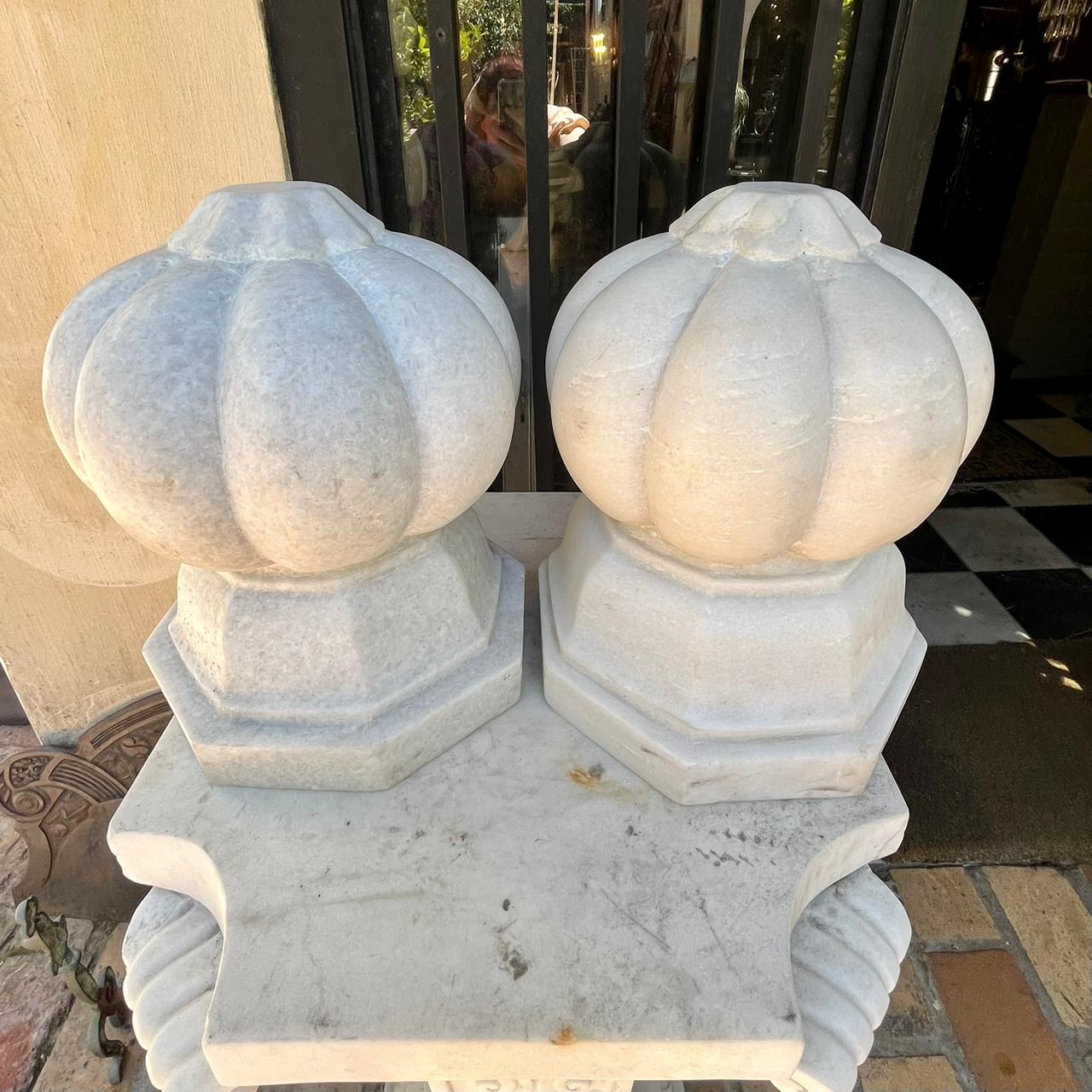 Pair of Carved Marble Finials
