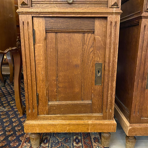 Antique Oak Bedside Pedestals with White Marble Top