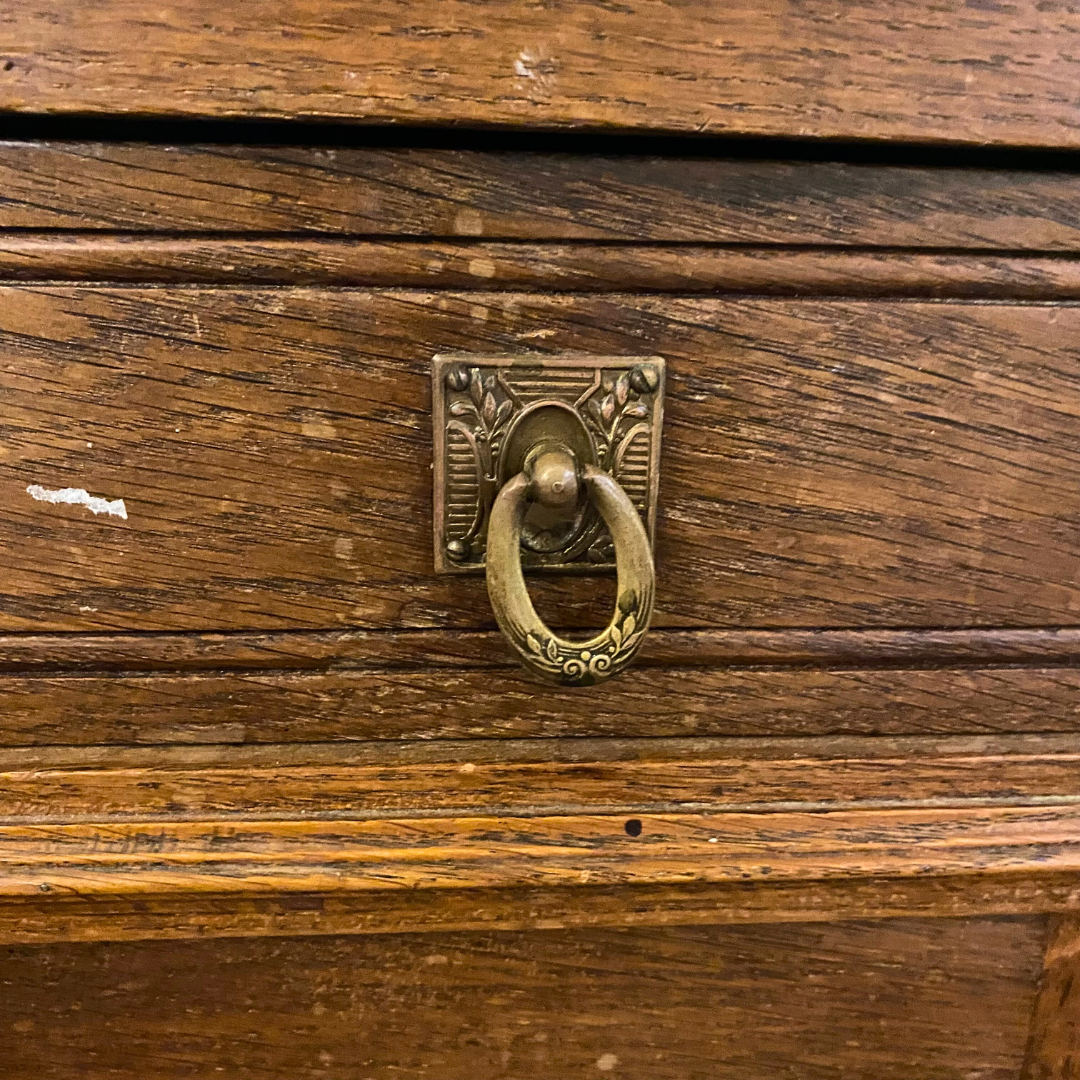 Antique Oak Bedside Pedestals with White Marble Top