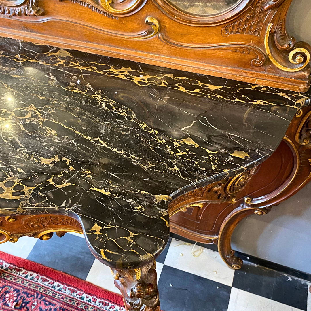 Opulent Italian Mirror & Console Set with Black Marble