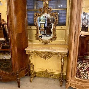 Elegant Antique Gilt Brass Console and Mirror