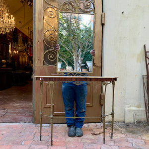 Antique Brass Mirror and Console with Wood Detailing