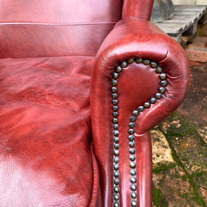 Pair of Burgundy Leather Wingback Armchairs