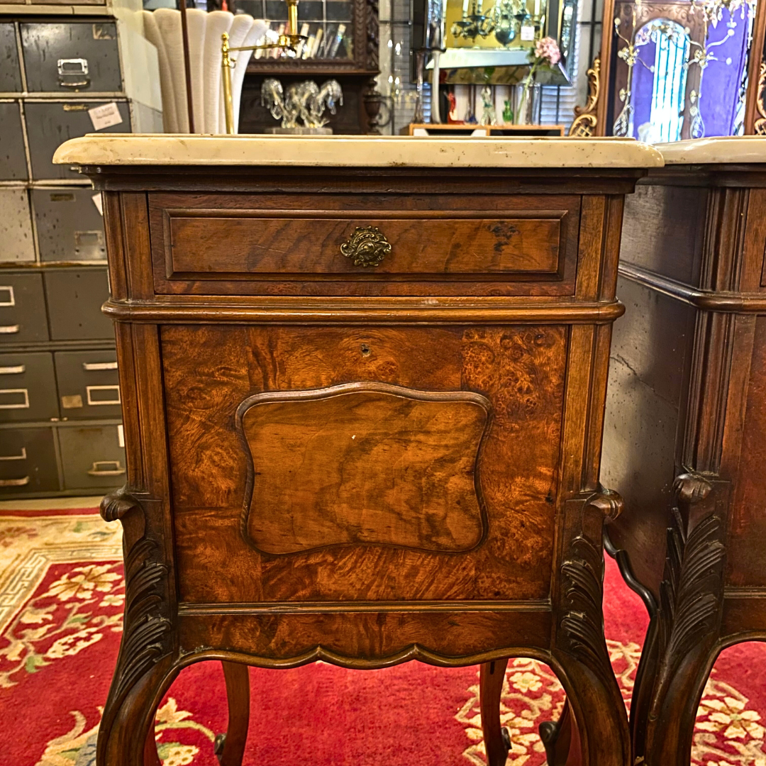 Pair of Antique Rosewood & Marble Pedestals