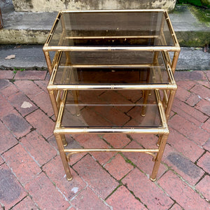 Vintage Brass and Smokey Glass Nesting Tables