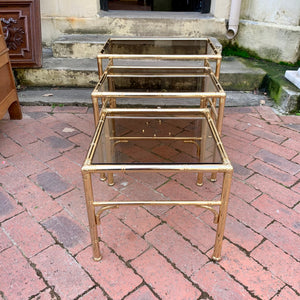 Vintage Brass and Smokey Glass Nesting Tables