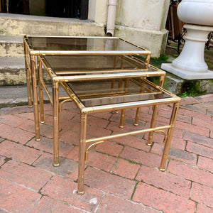 Vintage Brass and Smokey Glass Nesting Tables