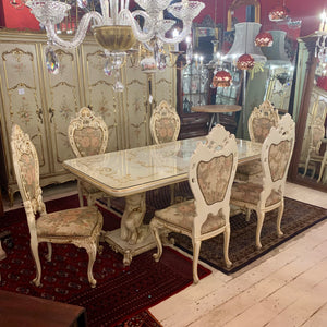 Exquisite Italian Hand Painted and Gilt Dining Room Table Set