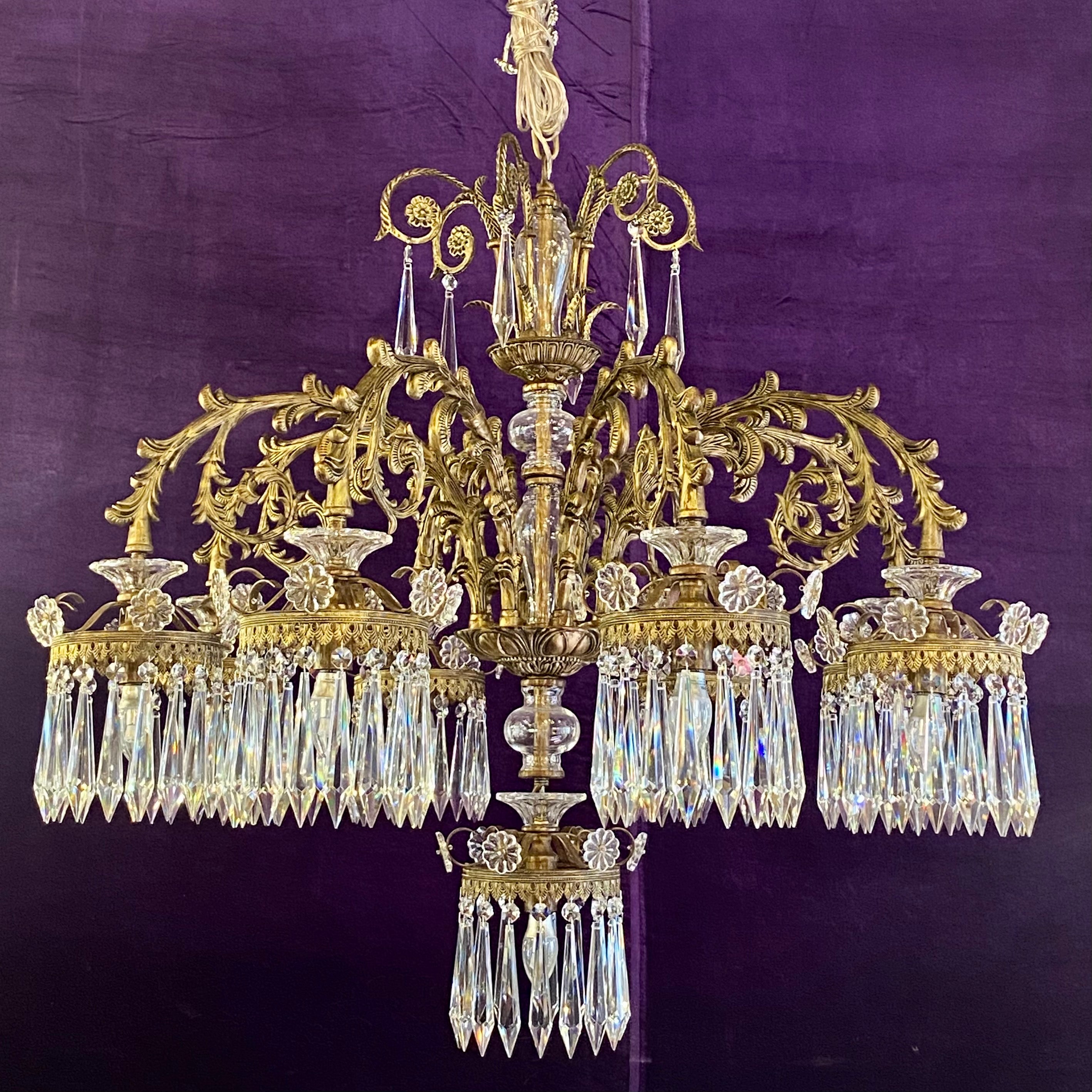 Very Large Gilt Metal and Crystal Chandelier