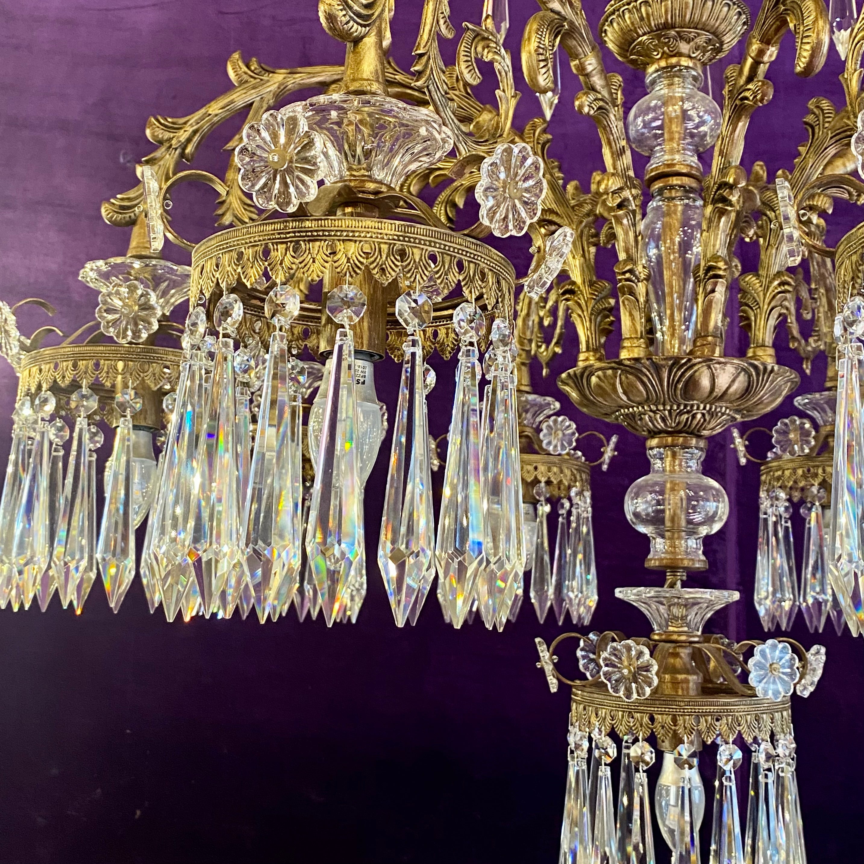 Very Large Gilt Metal and Crystal Chandelier