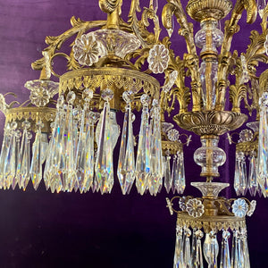 Very Large Gilt Metal and Crystal Chandelier