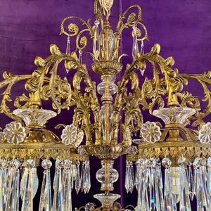 Very Large Gilt Metal and Crystal Chandelier