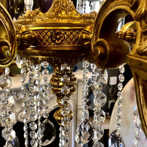 Heavy Antique Mazarine Chandelier with Crystals Drops