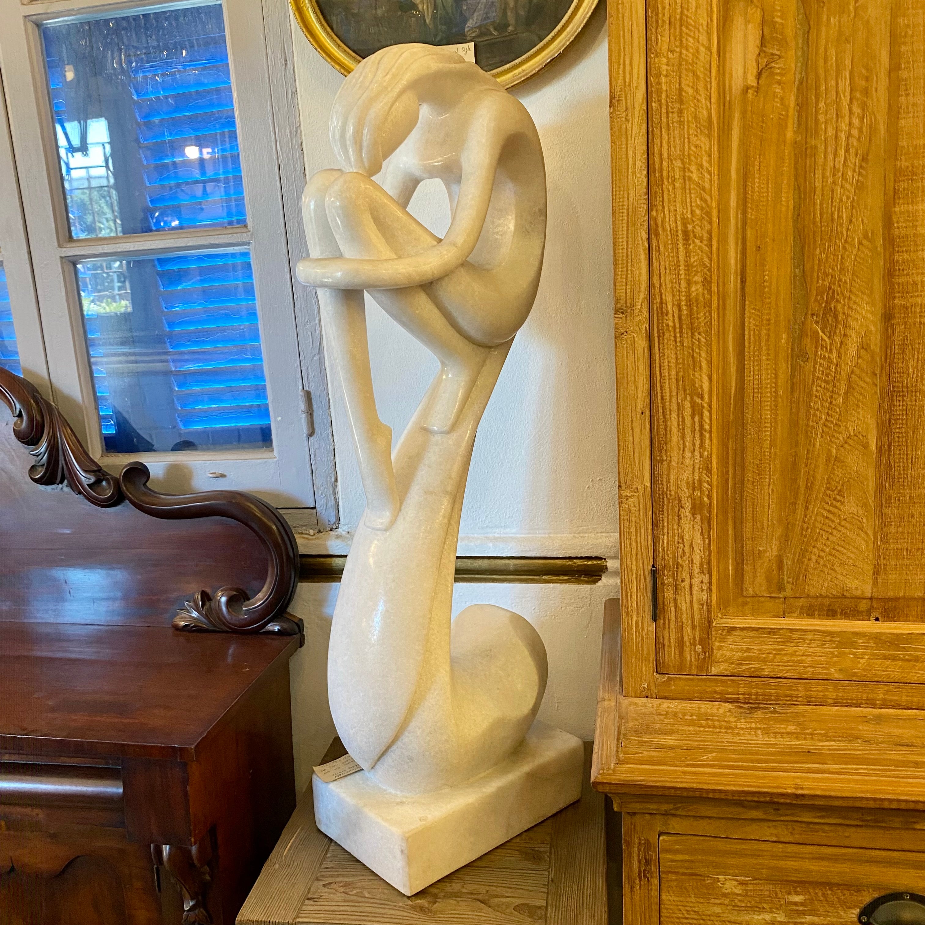 Elegant Carved White Marble Lady