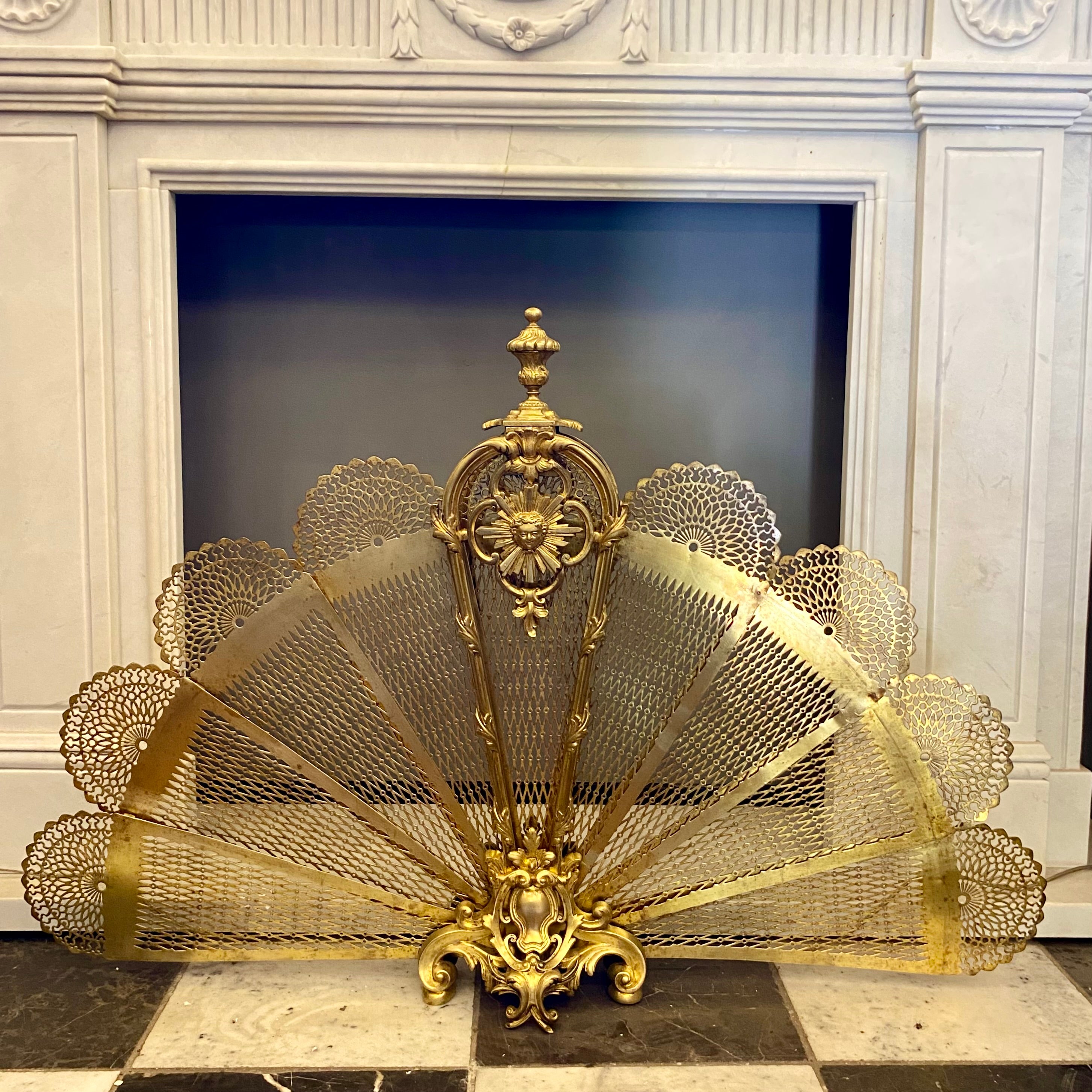 Antique Cast Brass Peacock Fire Guard