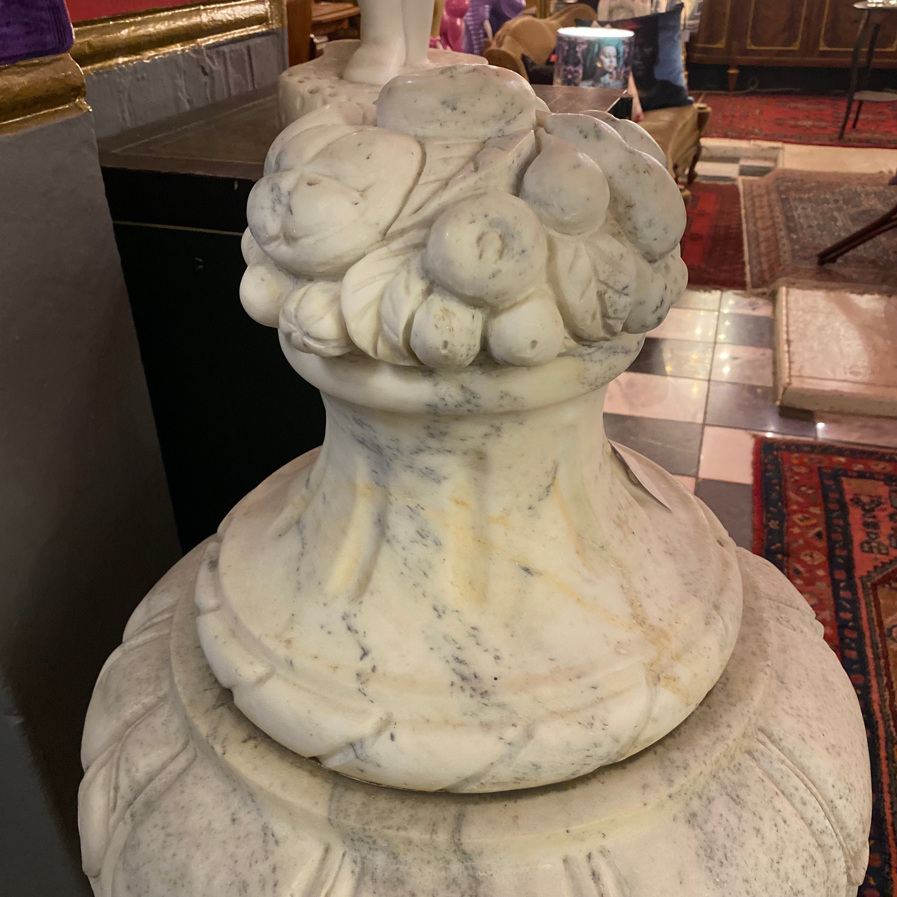 A Pair of Hand Carved White Marble Finials