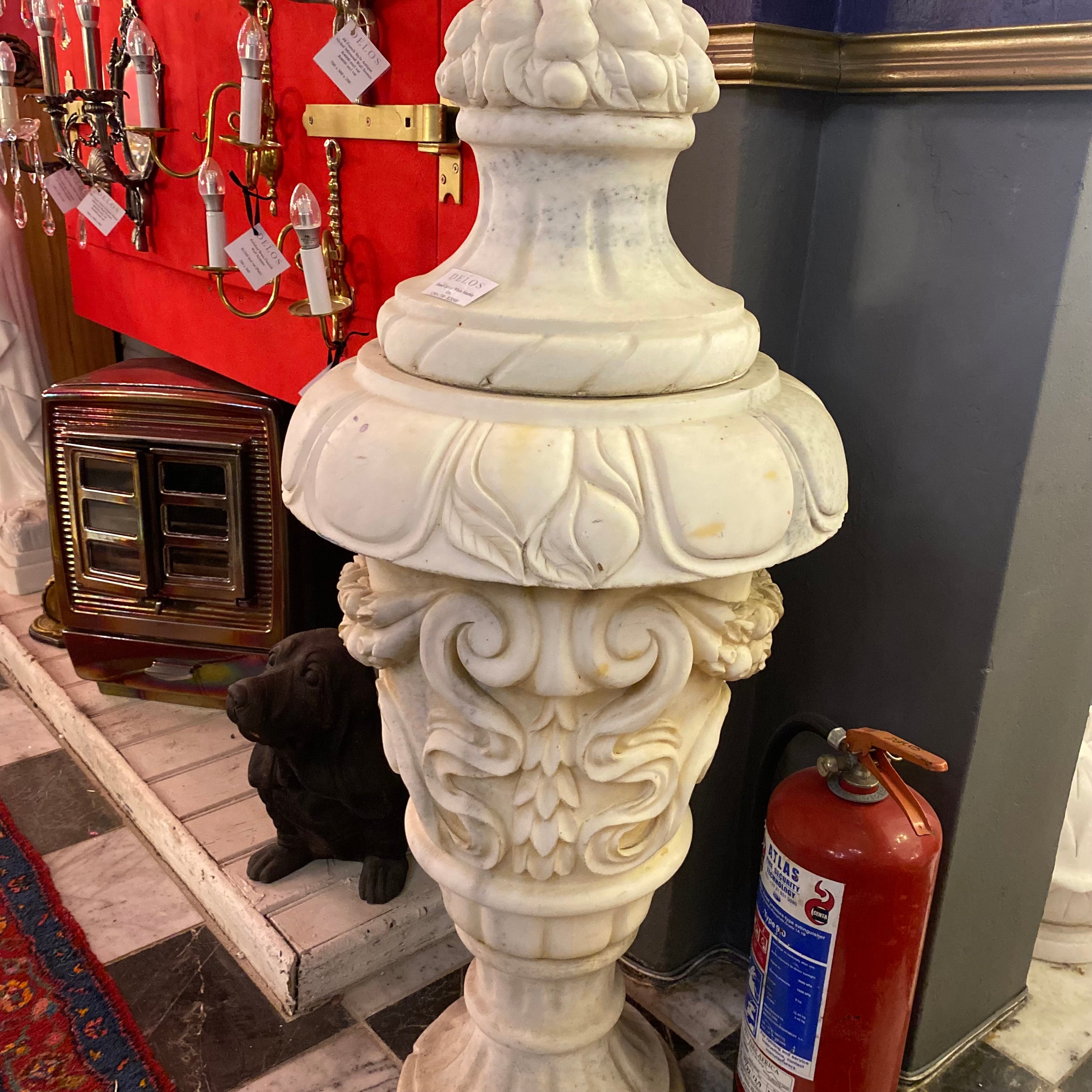 A Pair of Hand Carved White Marble Finials