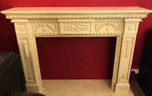 Hand Carved Creme Marble Fire Surround - SOLD