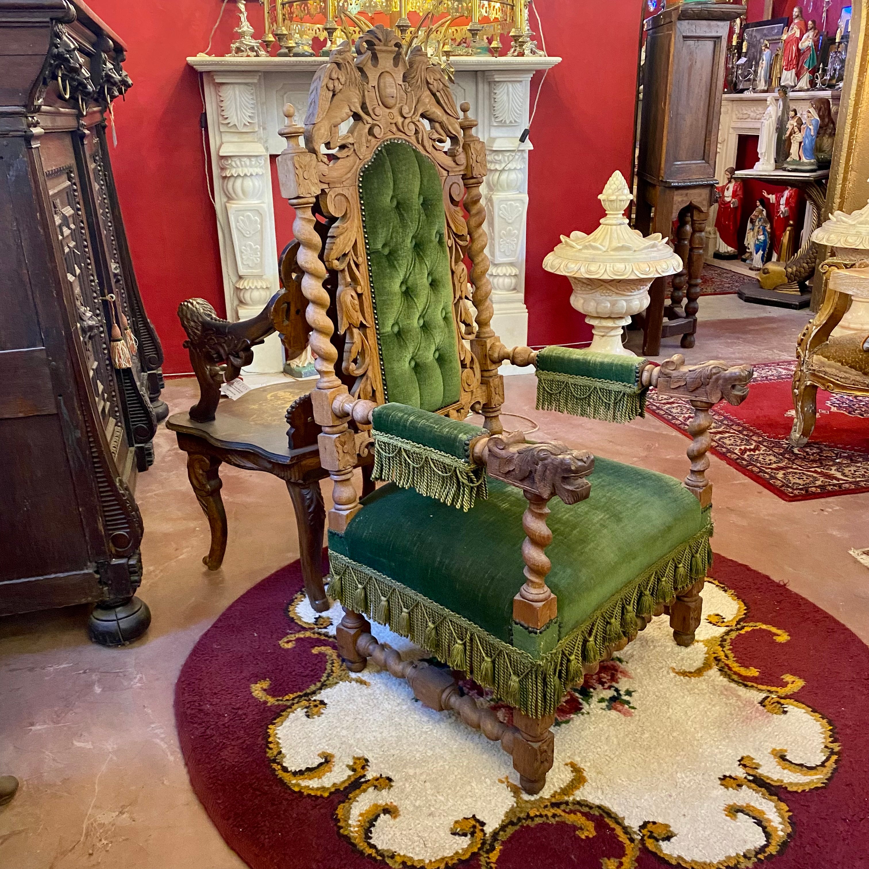 19th Century Oak Barley Twist Throne Chair