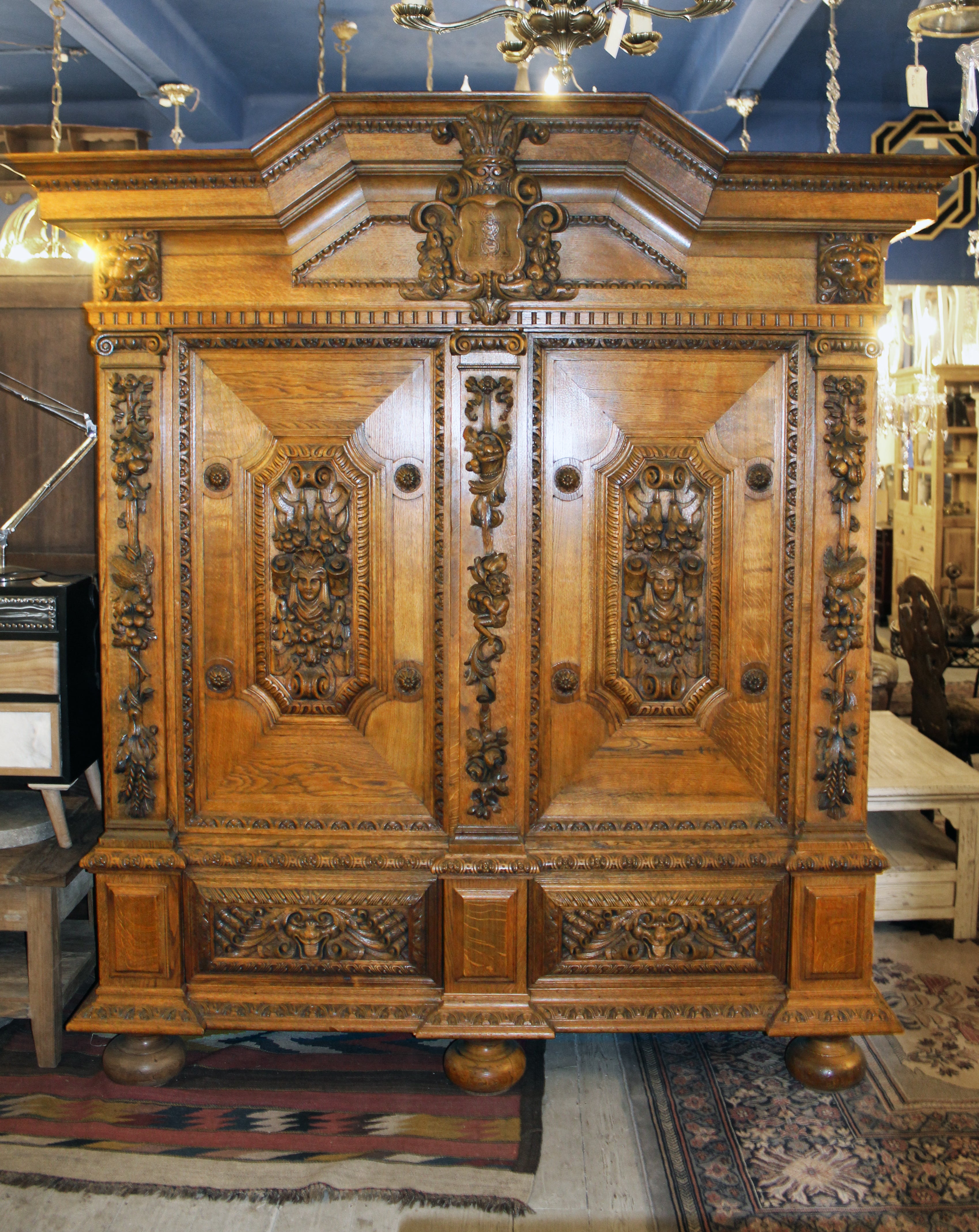 Antique Early 19th Century Oak German Linen Cabinet