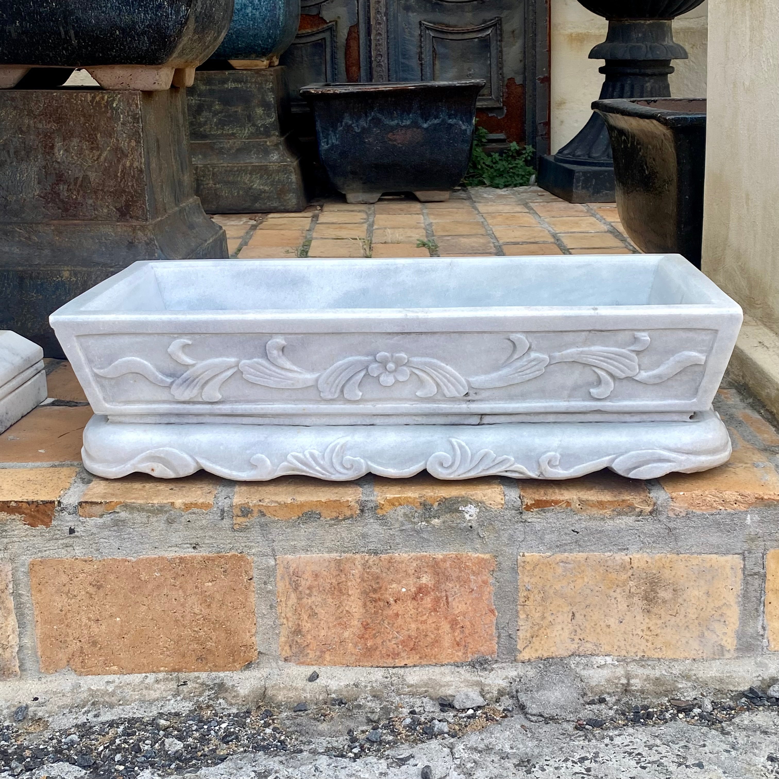 Beautifully Hand Carved White Marble Basin/Planter