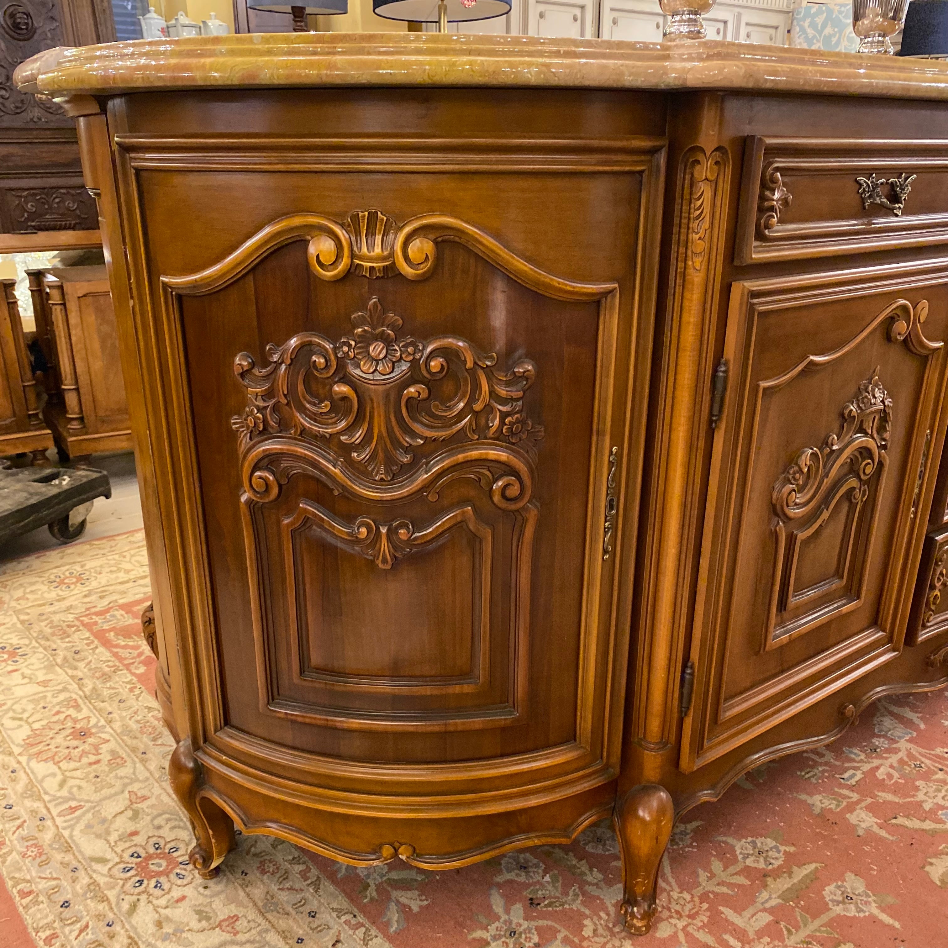 Antique French Walnut Server with Marble Top