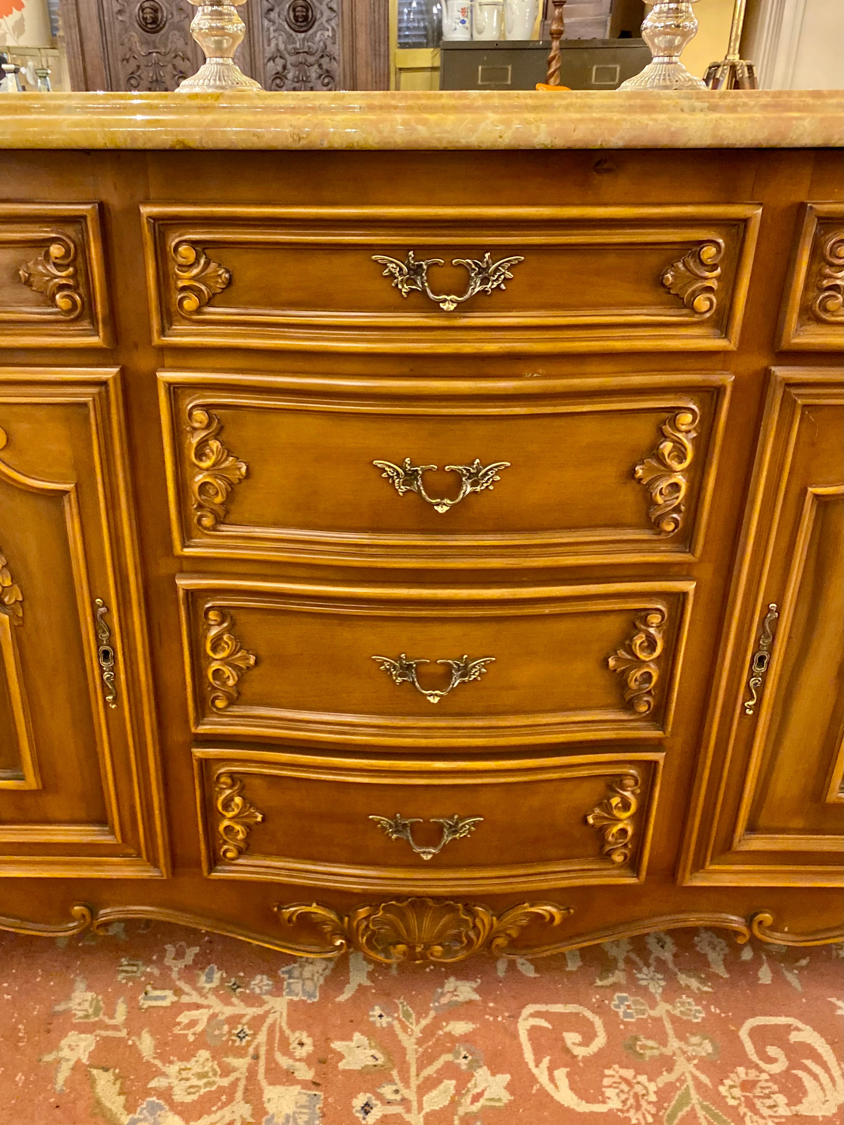 Antique French Walnut Server with Marble Top