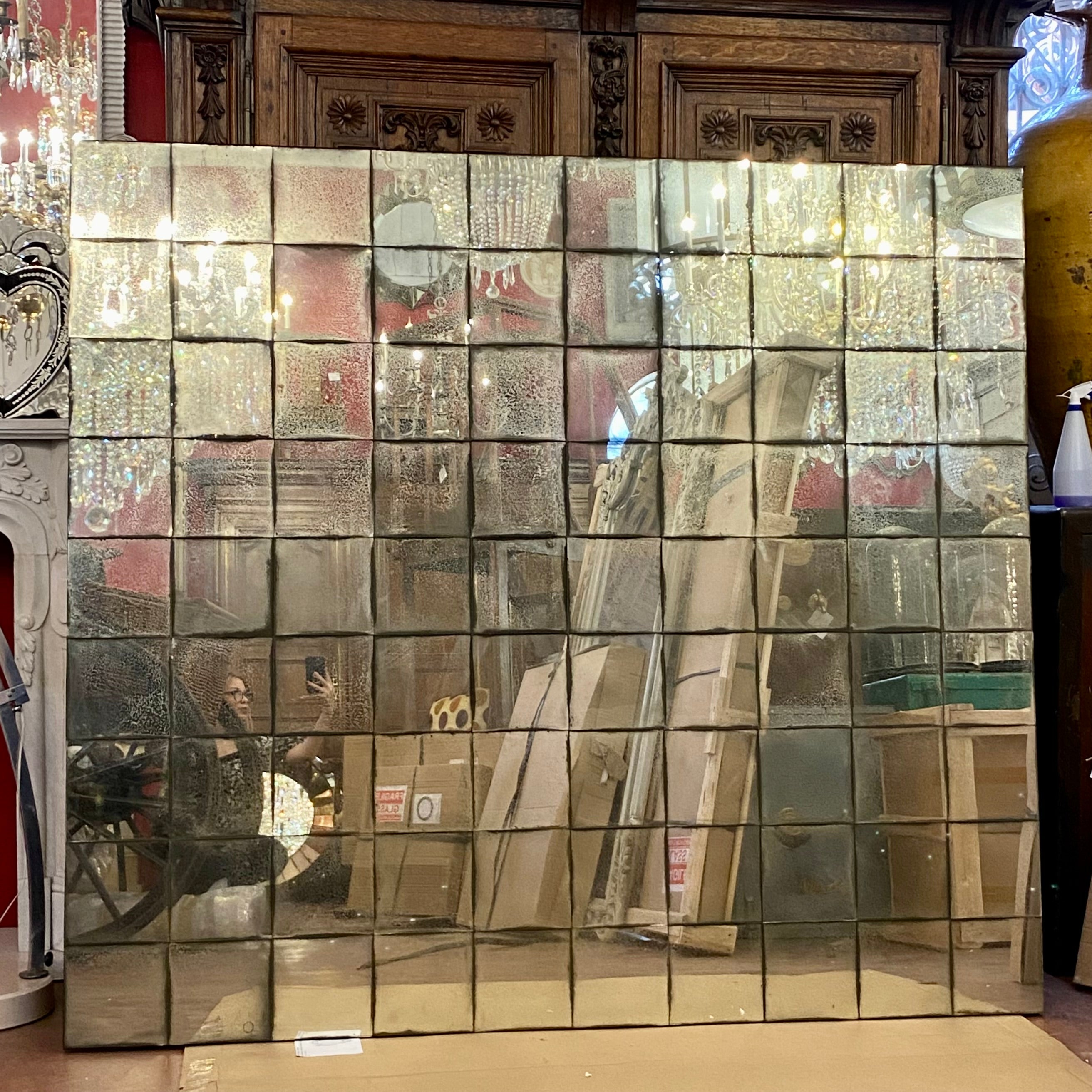 Extremely Large Aged Panelled Mirror