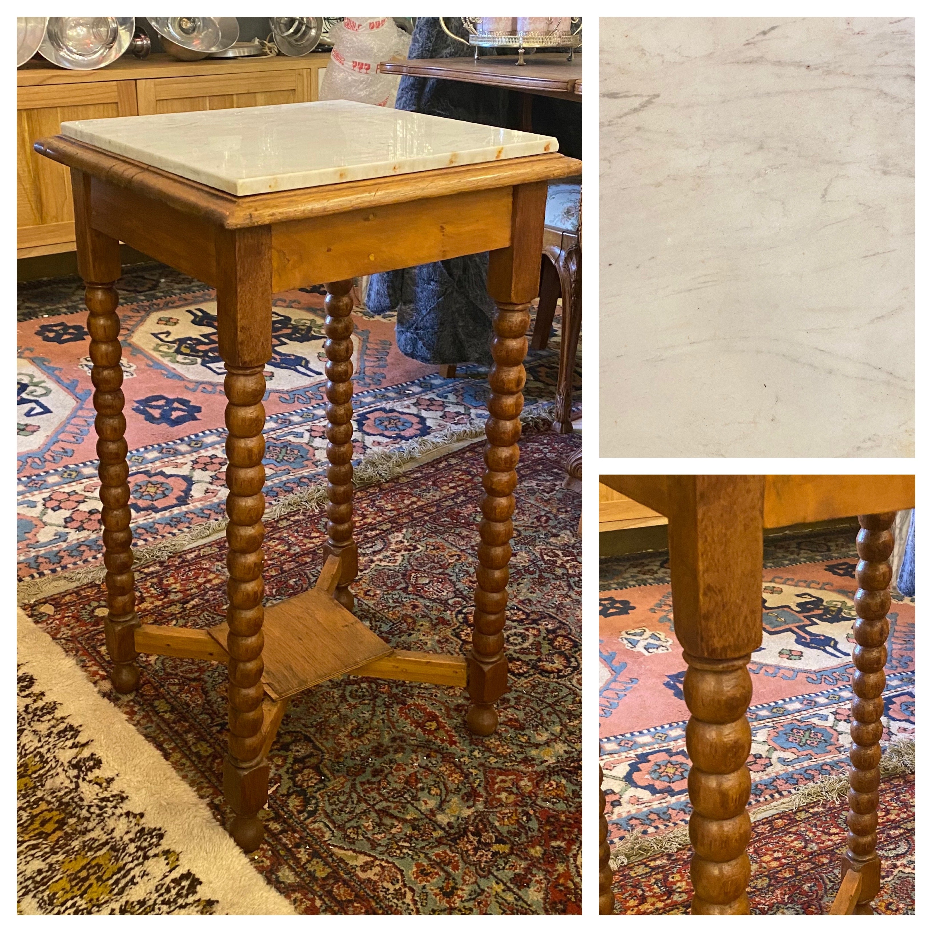 Antique Barley Twist Oak & Marble Pedestal