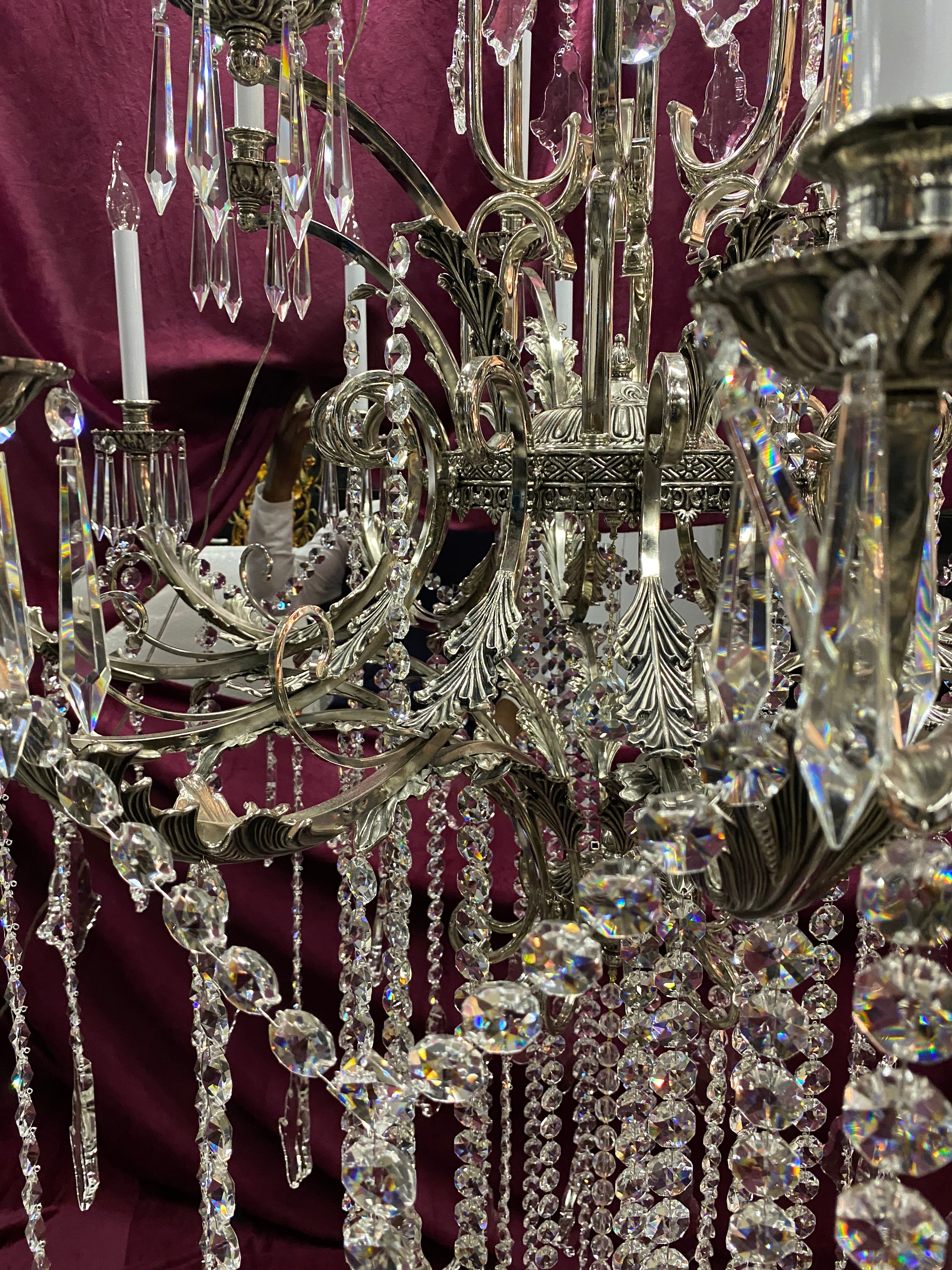 Very Large Nickel and Crystal Chandelier