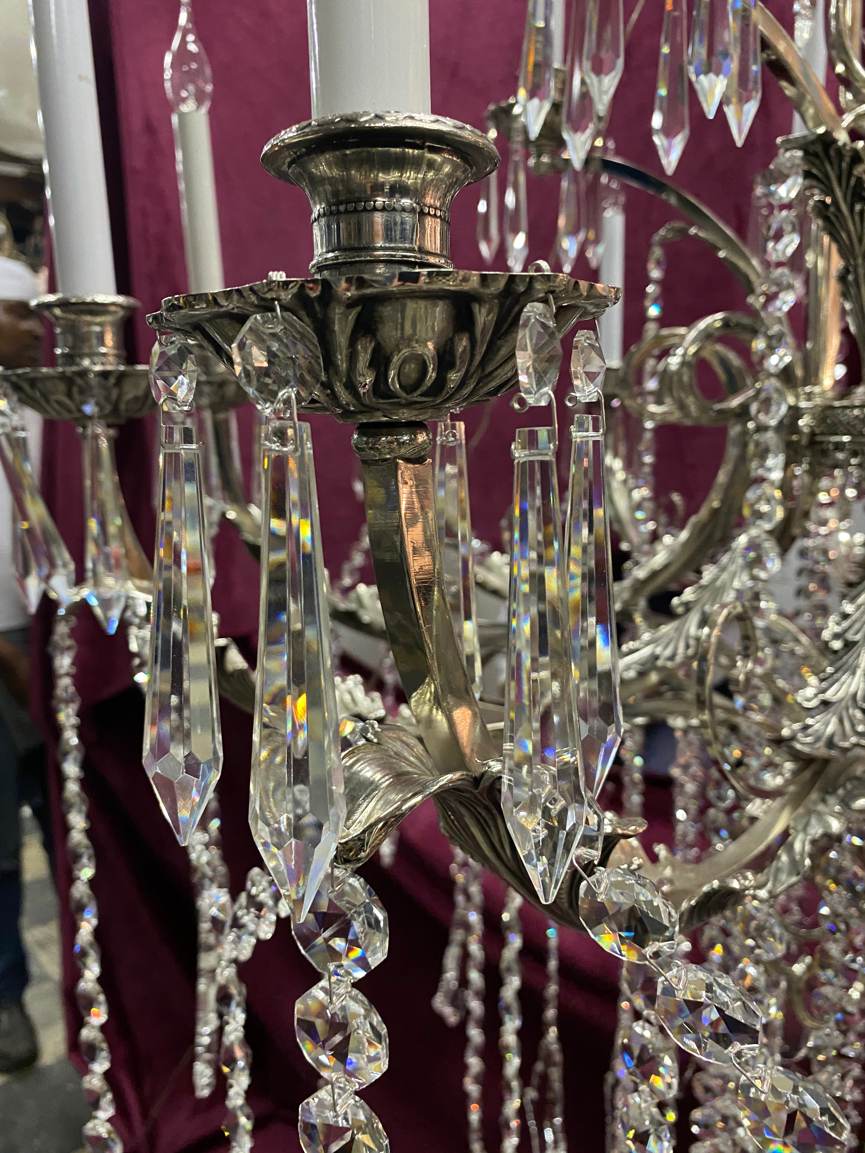 Very Large Nickel and Crystal Chandelier