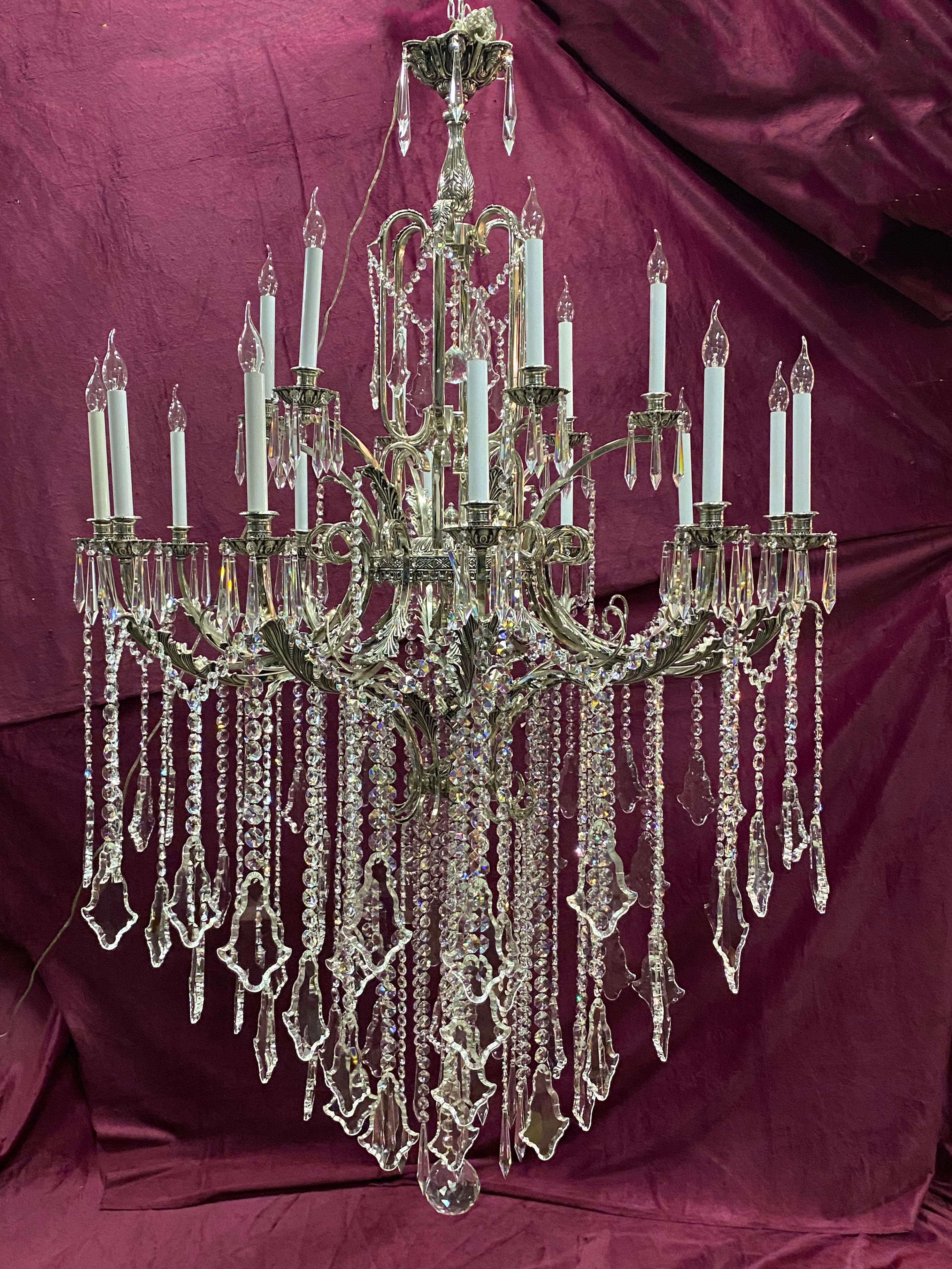 Very Large Nickel and Crystal Chandelier