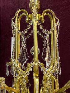 Very Large Brass and Crystal Chandelier with Leafy Details - SOLD