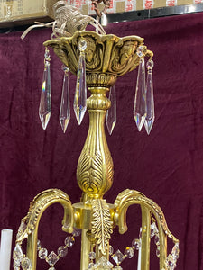 Very Large Brass and Crystal Chandelier with Leafy Details - SOLD