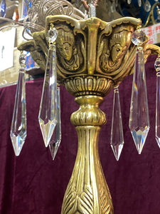 Very Large Brass and Crystal Chandelier with Leafy Details