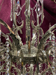 Very Large Nickel and Crystal Chandelier