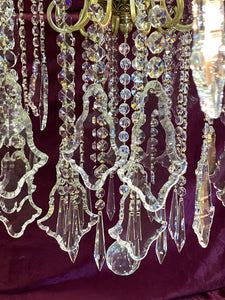 Very Large Brass and Crystal Chandelier with Leafy Details - SOLD