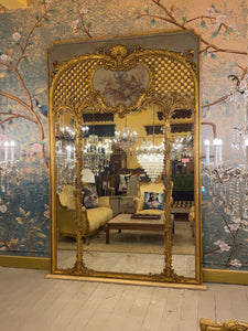 Antique French Trumeau Mirror with Gilt Details