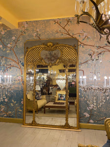 Antique French Trumeau Mirror with Gilt Details