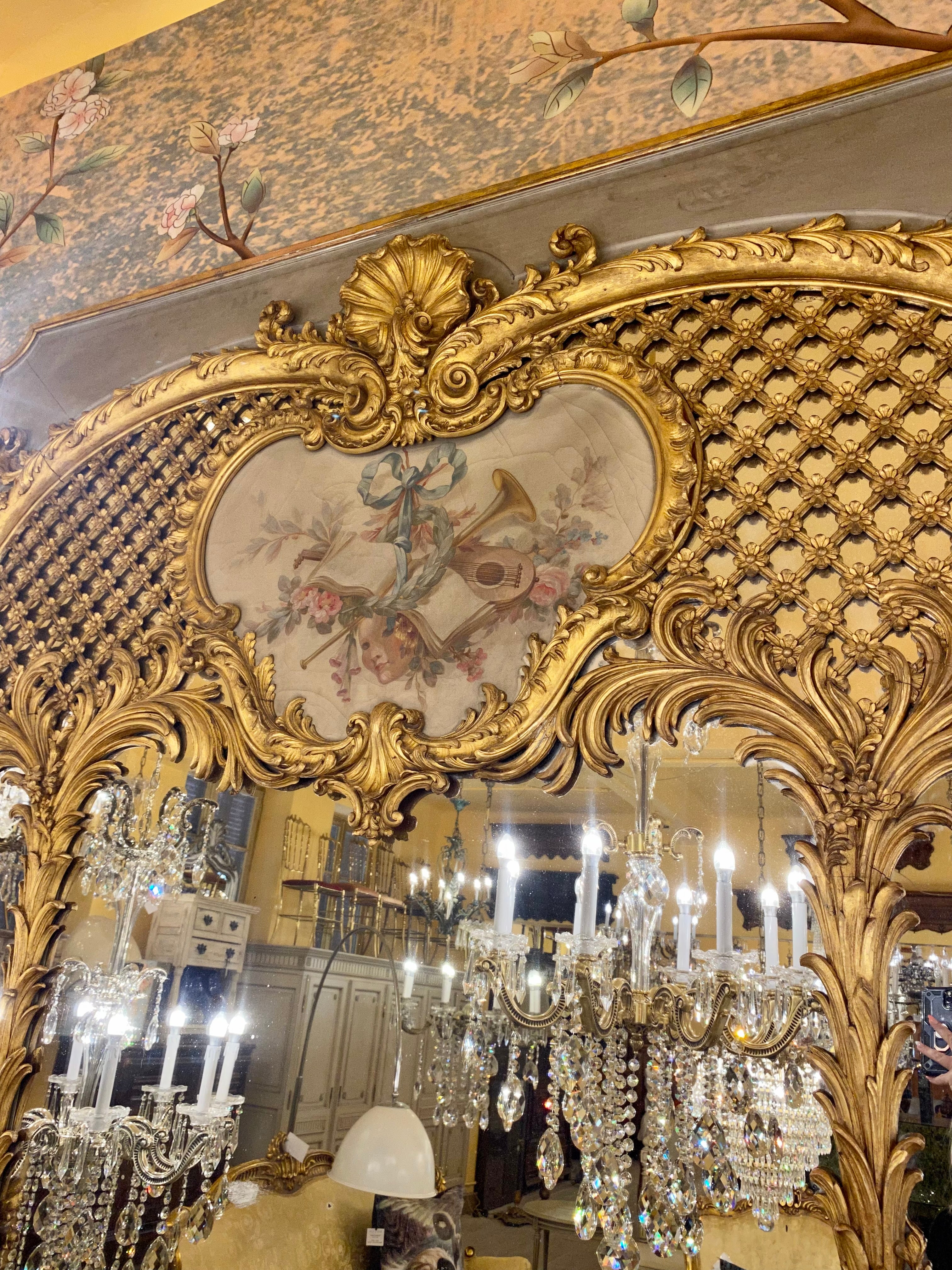 Antique French Trumeau Mirror with Gilt Details