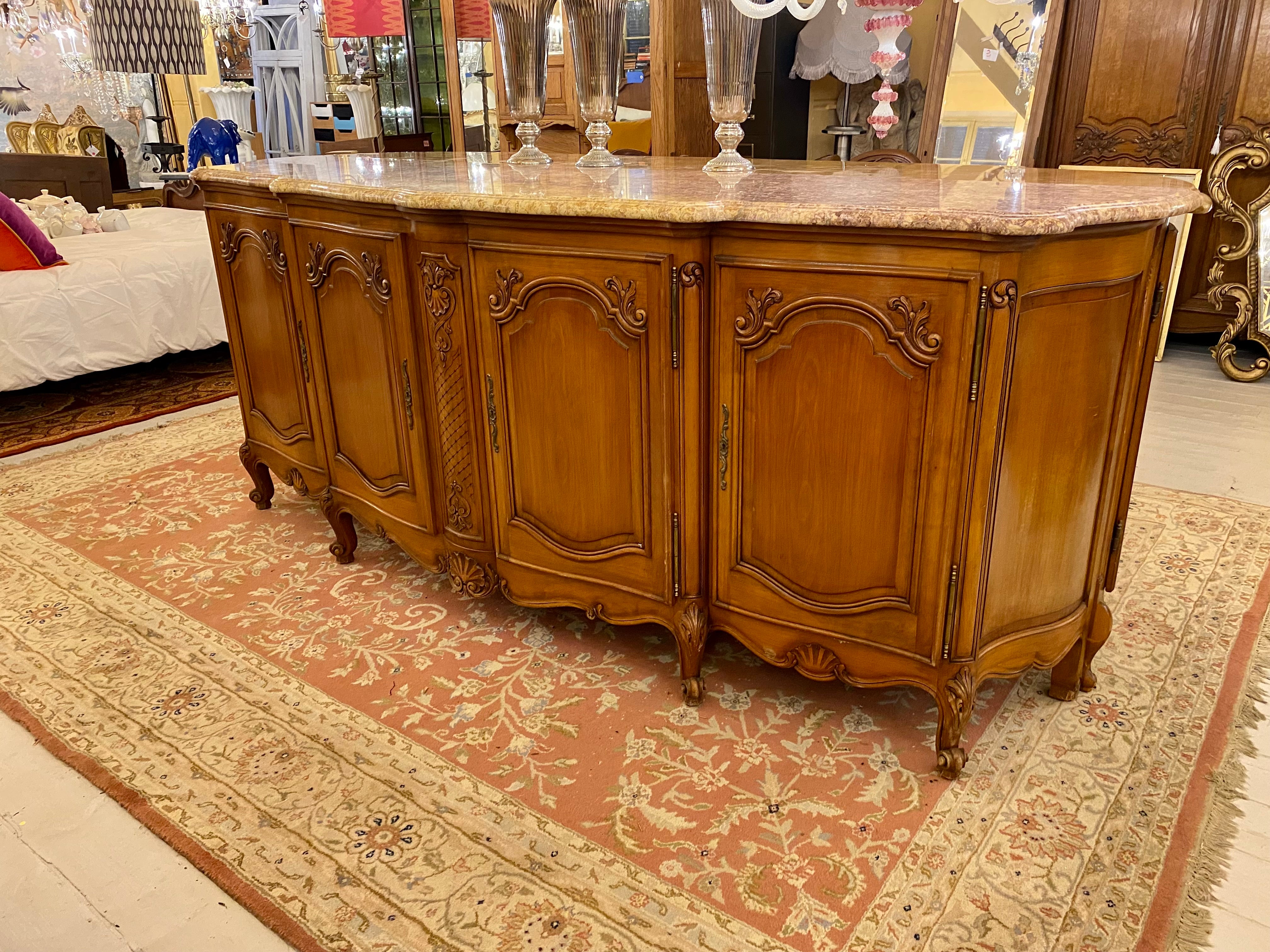 Antique French Walnut Server with Snails Feet & Marble Top