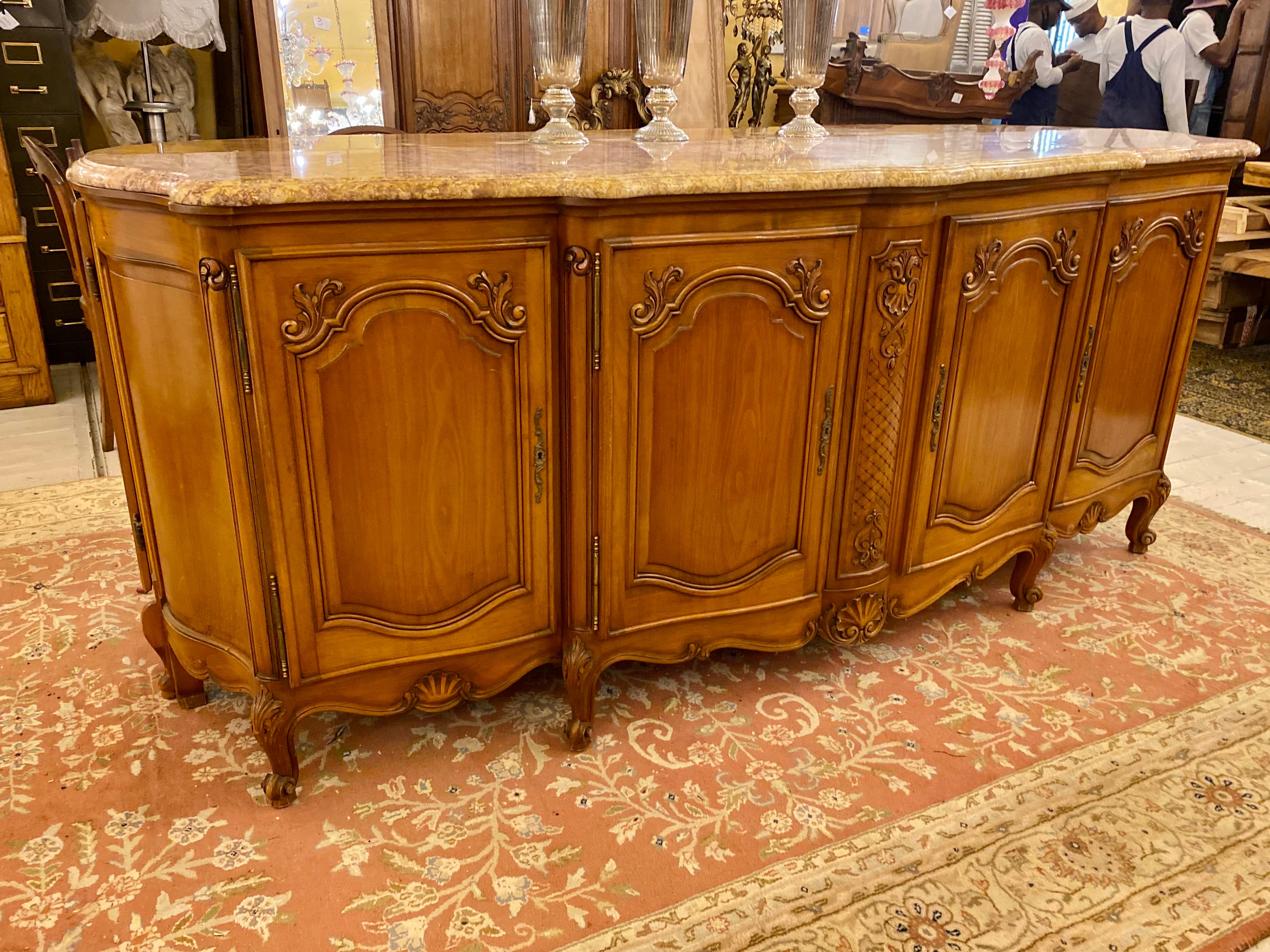 Antique French Walnut Server with Snails Feet & Marble Top