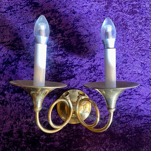 Pair of French Brass Horn Wall Sconces - SOLD