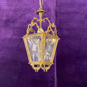 Antique Brass Lantern with Etched Glass