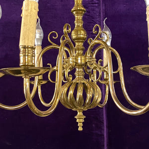 Unusual Antique Twist Brass Flemish Chandelier