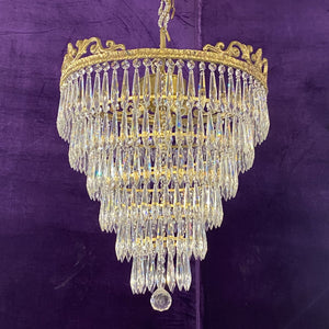 Brass and Crystal Waterfall Chandelier