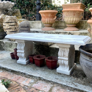 White Marble Bench with Carved Legs