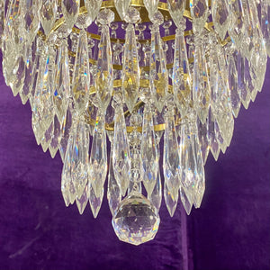 Polished Brass & Crystal Waterfall Chandelier